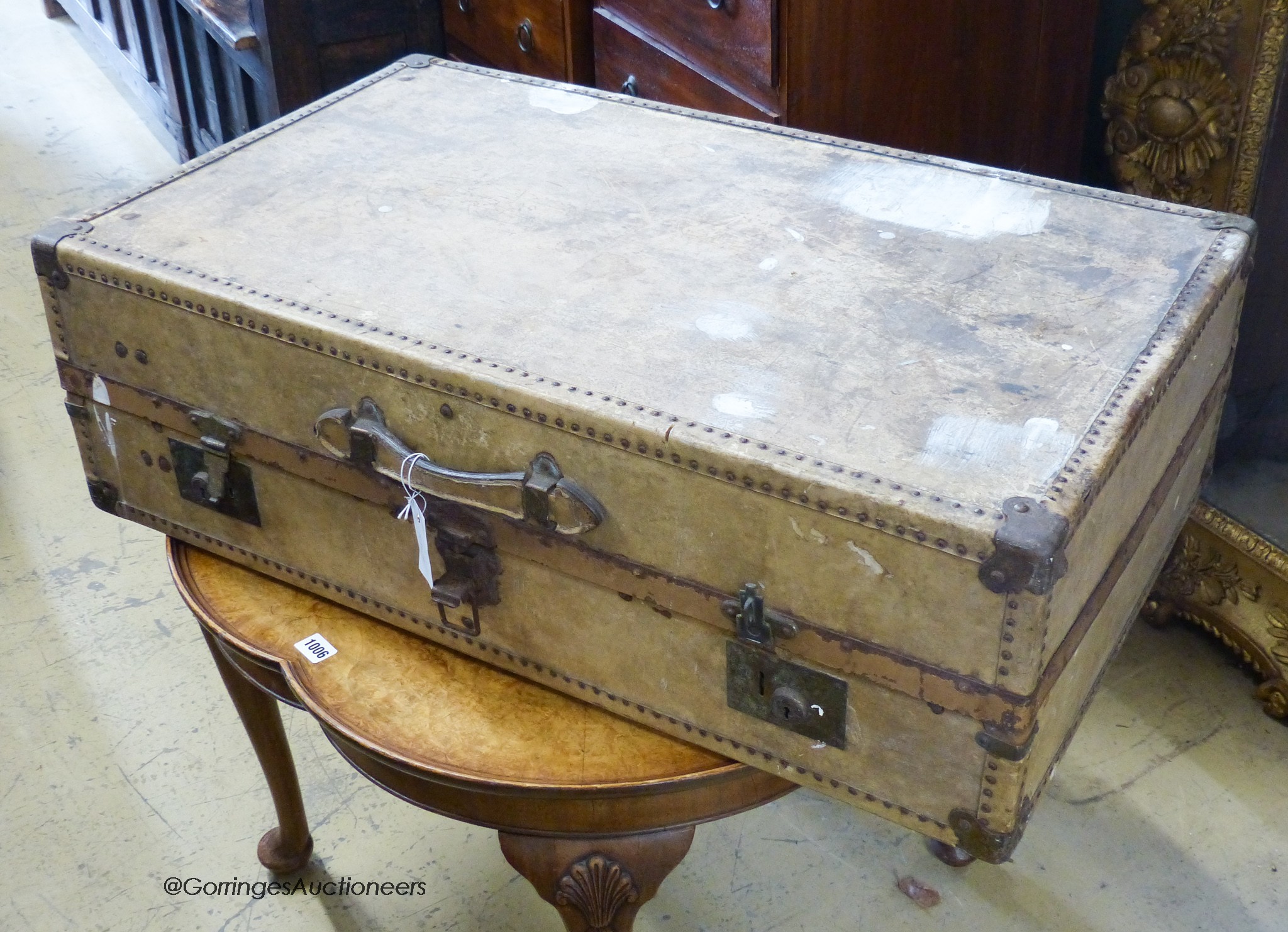 A large early 20th century vellum suitcase, W-84, D-50cm.